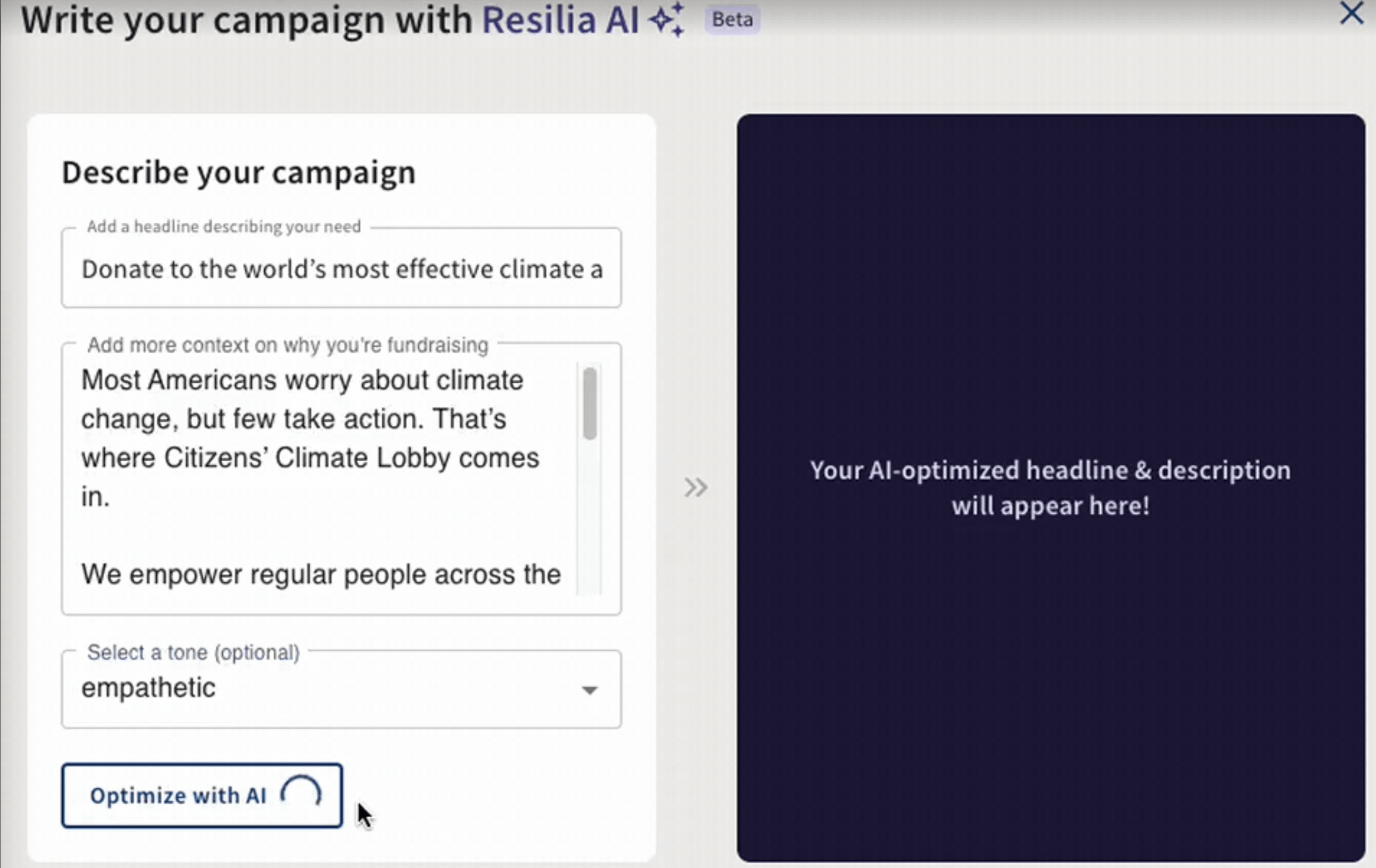 Resilia Donations AI — Step 1